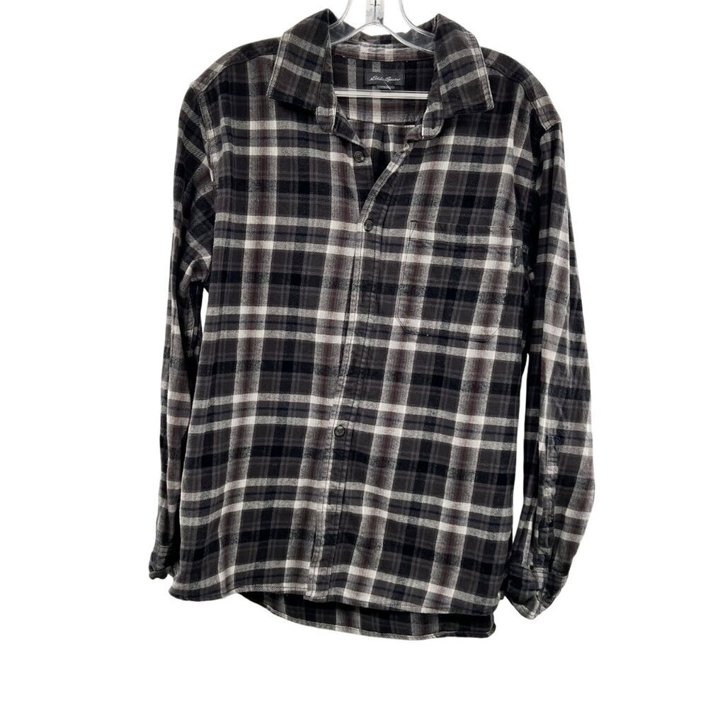 Eddie Bauer Men's Plaid Button Up Shirt Gray/Multi Size Large Long Sleeve